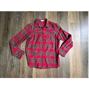 Thread and Supply Button Down Women Large Red Plaid Flannel Long Sleeve Shirt